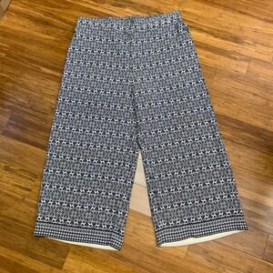 Max Studio Women's 1X Wide Leg Cropped Pants Blue White‎ Geometric Print Waist